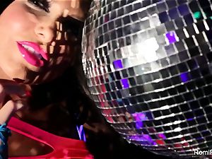 Romi plays w disco ball then jams playthings in her fuckbox